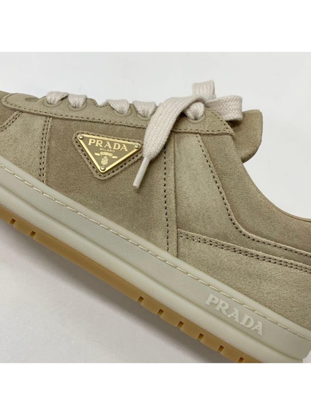 Prada Downtown Logo Delave Suede Sneakers Beige - Picture 9 of 10